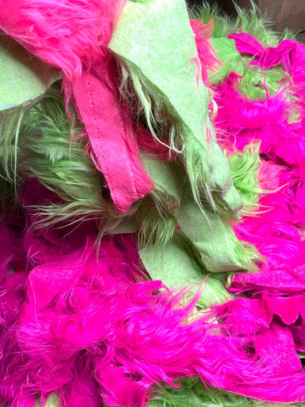 4# Faux Fur Fabric Remnants Scraps Green Pink Fringe Halloween Animal Costume A